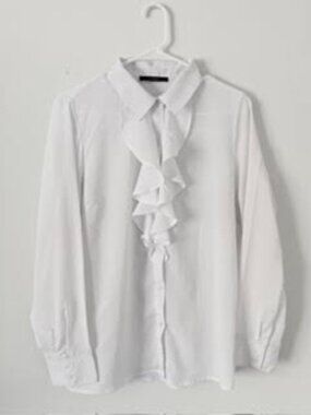 ACONIYA Women’s Vintage Ruffled Chiffon Blouse XL Long Sleeve White